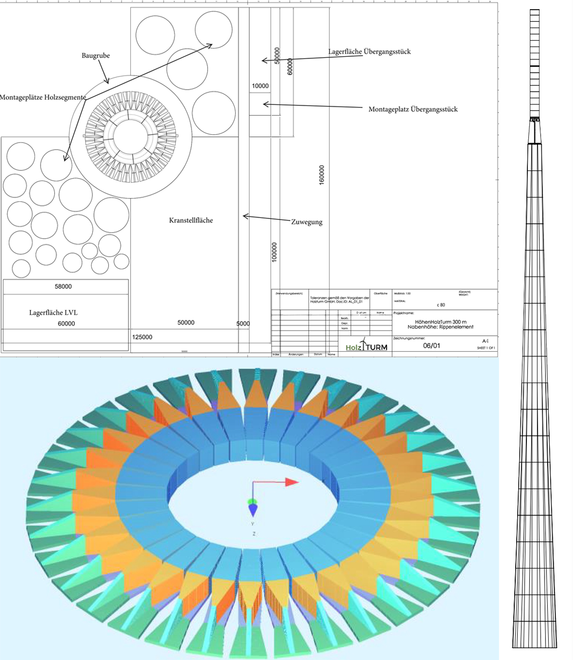 300 meter Holzturm für eine Windkraftanlage